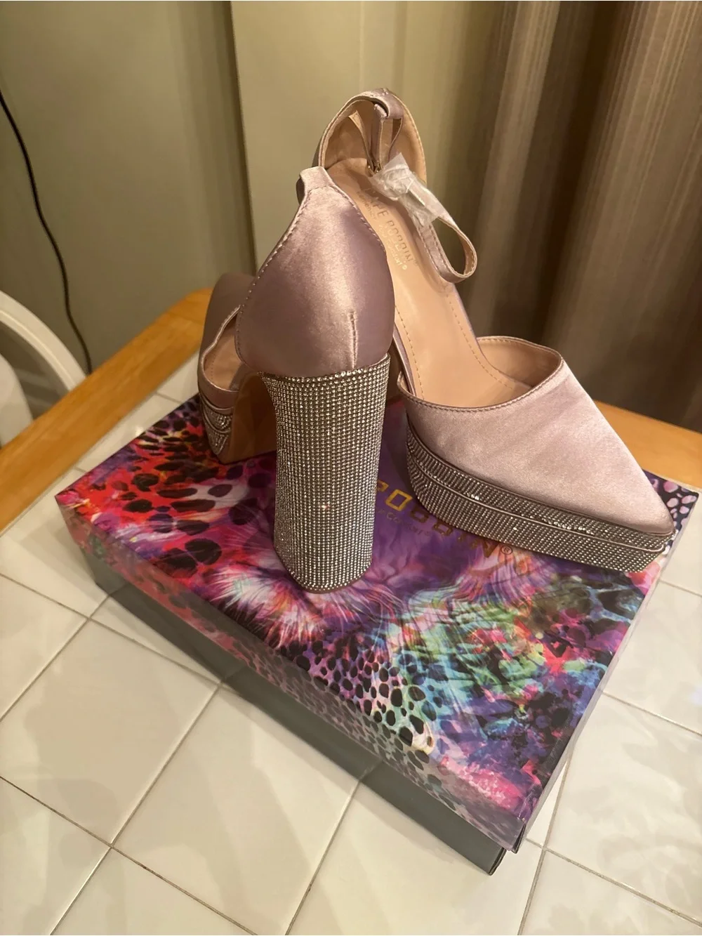 Cape Robbin Blush Crystal Platform Pumps with Ankle Strap